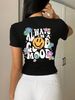 Women's Clothing Women's Round Neck Short Sleeve Cropped Top Butterfly Flower Smiley Face Print Casual Simple Enjoyment Custom Made_ecoleips.com