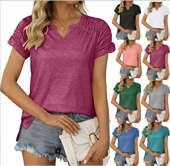 Women's Clothing Summer New V Neck Raglan Sleeve T Shirt Short Sleeved Tops For Women_ecoleips.com