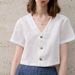 Summer French Style Pure Linen Top Women's Vintage Inspired V Neck Short Sleeved Cropped Shirt 2026_ecoleips.com