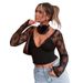 Women’s Sexy Lace-Paneled V-Neck T-Shirt – Stretch Polyester Blend With Sheer Mesh Inserts (S-L, Black)_ecoleips.com
