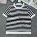 Elegant Women's Silk Bee Embroidery Pullover Knit Sweater Color Block Striped Design Spring/Summer Top Luxury Cool Style_ecoleips.com