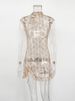 Tossy Lace Hollow Out Printed Mini Dress Women's Summer Lace-Up Patchwork Ruffled Sexy Bodycon Dress Female See-Through Dress_ecoleips.com