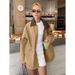 Vintage Khaki Flared Collar Trench Coat For Women, Autumn/Winter French-Inspired Design With Bold Color Contrast, Medium_ecoleips.com