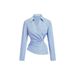 Aria Basics Aria Basics European American Women's Clothing: Blue White Striped Asymmetrical Long-sleeve Shirt With Unique Twisted Design,_ecoleips.com