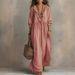 Women's Clothing Striped Ruffled Loose High Waisted V Neck Casual Fashion Dress For Women For Formal & Casual For Women_ecoleips.com