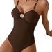 Bohemian One-Piece Swimsuit – Wide Straps With Shell Metal Rings | High-Cut Leg & Back Coverage | Nylon-Spandex Blend (Black, Navy, Coffee)_ecoleips.com