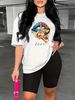 Summer Women's Casual Fashion NEVER Give Up Letter Printed Loose T-shirt Shorts Two-piece Set Summer Sportswear Suitable For Daily Wear-168_ecoleips.com