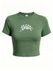 Y2K Women’s Street Style Crop Tee, Casual Graphic Print Slim Fit Short Sleeve Top_ecoleips.com