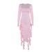 Summer New Women's Elegant Slim Fit Double Slit Dress European American Export Style Wavy Edge Solid Color_ecoleips.com
