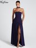 Hugcitar Elegant Solid Strapless Ribbon Backless Sexy Slit Pleated Maxi Prom Dress Women New Clotheds Evening Party Festival_ecoleips.com