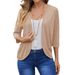 Women's Lightweight Knit Cardigan Cropped 7/8 Sleeve Open Front Cover-Up Versatile Layering Piece for Autumn And Winter_ecoleips.com
