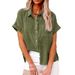 New Women's Solid Color Linen Shirt Short Sleeve Casual Loose Shirt_ecoleips.com