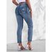 Women's Slim Fit Stretchy Blue Denim Pants Distressed Design Frayed Edges Fashionable Versatile Jeans_ecoleips.com
