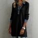 Women's Long Sleeved Collared Button Down Dress Denim Patchwork_ecoleips.com