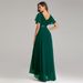 26 Spring/Summer Handmade Pleated Large Hem Double V-Neck Bell Sleeve Dress Elastic Chiffon Party Bridesmaid Plus Size_ecoleips.com
