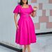 Women's Clothing Horn Sleeve Square Neck High Waist Solid Color Elegant_ecoleips.com