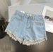 Women's High-Waisted A-Line Denim Shorts Summer American Style Hot Girl Loose Fit Slimming Wide Leg Frayed Hem Hot Pants_ecoleips.com