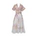 Women's Printed V-Neck Short-Sleeved Single-Breasted Long Dress Australian Design Niche Fashion Cross Border E-Commerce Independent Website_ecoleips.com
