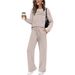 2025 New Autumn European And American Cross-Border Women's Suit Sleeve Round Neck Top Casual Elastic Waist Long Wide Leg_ecoleips.com