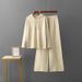 Women's Knitted Two Piece Set Hooded Button down Sweater Casual Wide Leg Pants Spring Autumn Cross Border Style_ecoleips.com