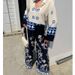 Women's clothing fashion positioning printed loose long-sleeved tops wide-leg pants two-piece set_ecoleips.com