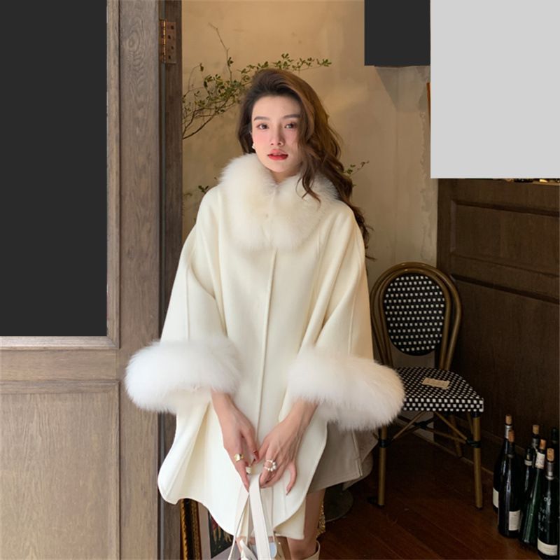 Women's Autumn And Winter Fur Collar High-end Double-faced Cashmere Coat Women's Wool Shawl Cape Coat_ecoleips.com