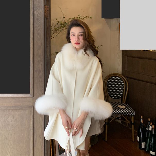 Women's Autumn And Winter Fur Collar High-end Double-faced Cashmere Coat Women's Wool Shawl Cape Coat_ecoleips.com