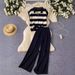 Women's Clothing Fashion Zipper Lapel Sleeveless Striped Top High Waist Versatile Trousers Knitted Two Piece Suit_ecoleips.com