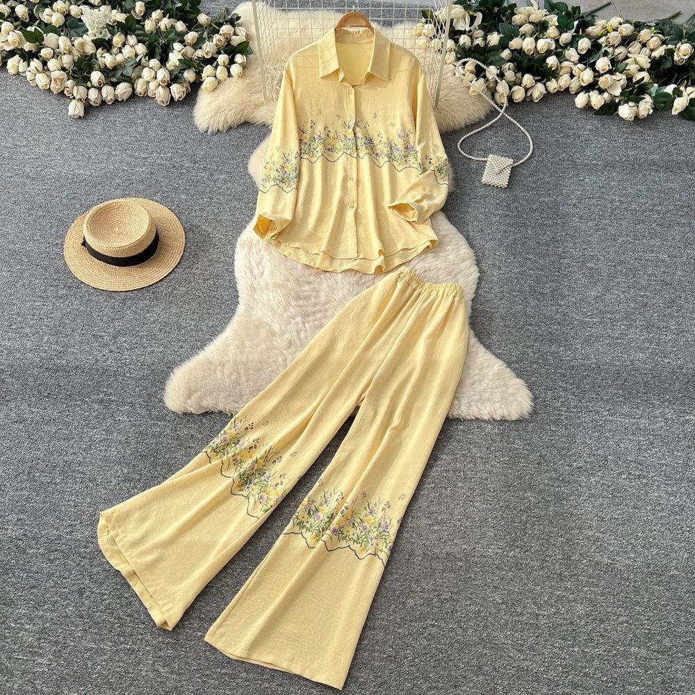 Elegant Embroidered Floral Blouse & Wide-Leg Pants Set - Stylish Spring Outfit For Women, Office & Casual Wear_ecoleips.com