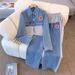 Denim Two-piece Set Long-Sleeved Top Wide-Leg Pants Spring Autumn Fashion Office Lady Style Polyester_ecoleips.com