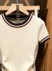 Women's Color Blocked Striped Patchwork T-Shirt Short Sleeve Pleated Waist Slimming Top Spring/Summer Style Sweet And Spicy_ecoleips.com