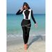Women's Clothing Muslim Swimwear Set Style Long Sleeve Long Pants Black White Splicing Simple Fashionable One-Piece_ecoleips.com