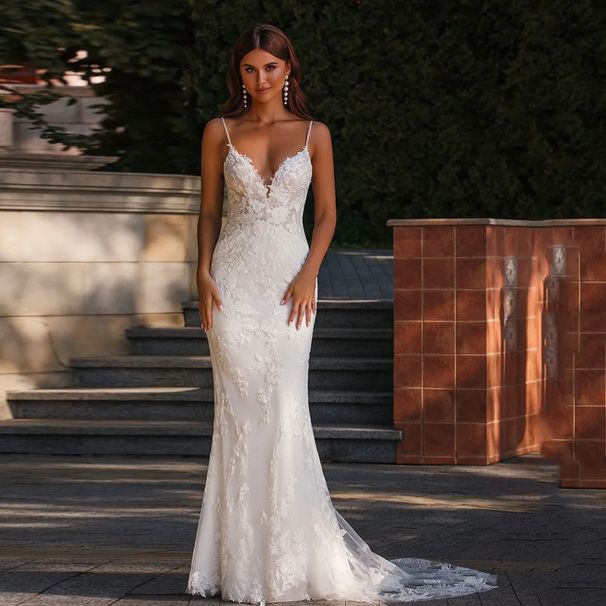 Women's Clothing sling light wedding dress new bride fishtail out of the door yarn high end lace dress small tail female_ecoleips.com