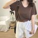 2025 Summer New Loose Short-sleeved Women's T-shirt Trendy V-neck Top_ecoleips.com