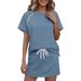 Women's 2 Piece Side Stripe Drawstring Short Sleeve Crew Neck Sweatshirt And Skirt Set – Casual Sporty Outfit_ecoleips.com