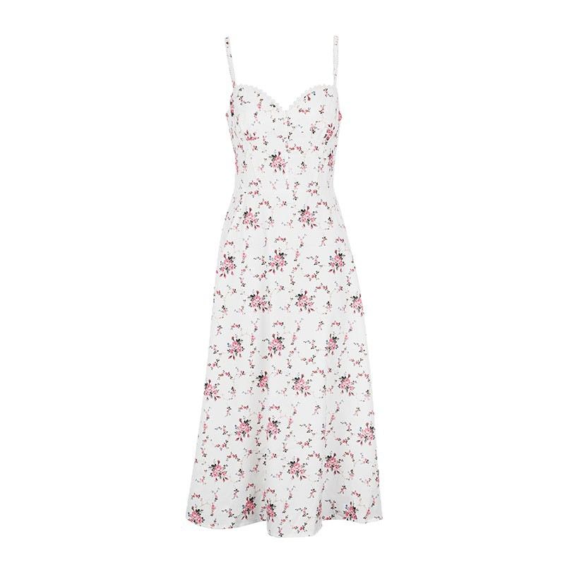 French-style Spring-summer New Sweet Fresh Printed Strapless Dress With Back Tie, Waist-cinching And Slimming Effect_ecoleips.com
