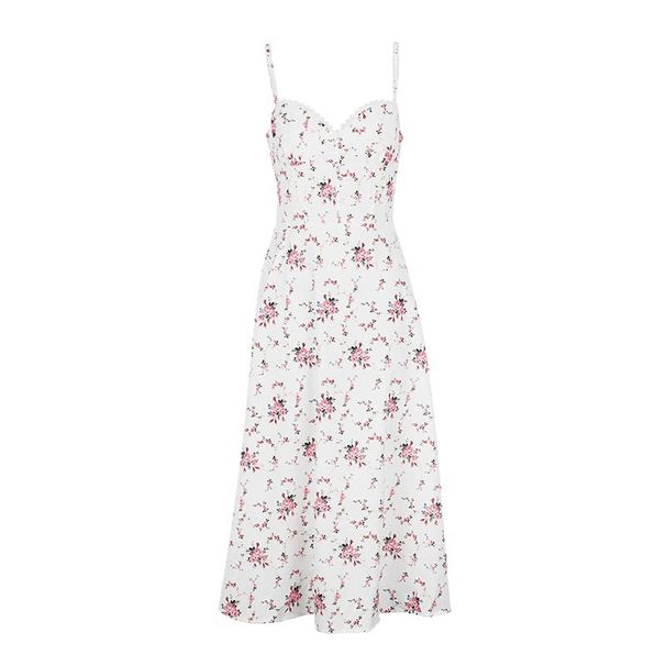 French-style Spring-summer New Sweet Fresh Printed Strapless Dress With Back Tie, Waist-cinching And Slimming Effect_ecoleips.com