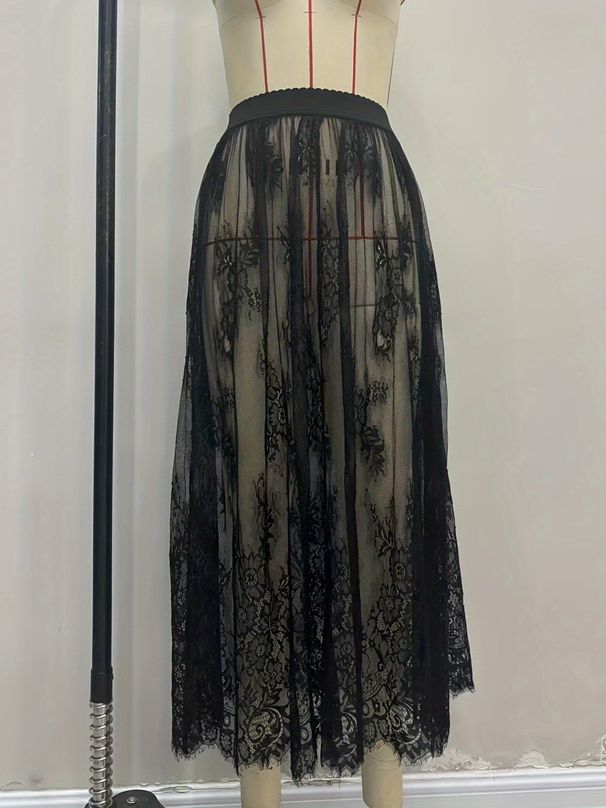 K European And American Style Women's Clothing New Dark Lace See Through Half Skirt Long Skirt Gothic Style_ecoleips.com
