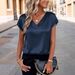 T-shirt Spring And Summer Women's New Solid Color Business V-neck Casual Pullover_ecoleips.com