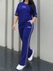 Women's Spring/Summer/Fall Two Piece Set Crew Neck Short Sleeve T-Shirt & Casual Elastic Waist Loose Fitting Trousers_ecoleips.com