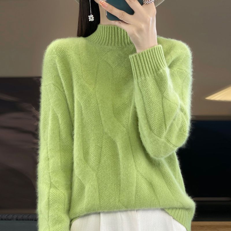 Chunky Cable-Knit Wool Sweater – Oversized High-Neck Pullover For Women & Men (Beige/Camel/Gold Camel/Pink/k_ecoleips.com