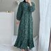 Women's Casual Long Sleeved Open Front Loose Printed Dress Button Neck Detail_ecoleips.com