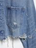 Distressed Denim Shirt Jacket For Women - Stylish Cropped Casual Top With Ripped Details (XS/S/M/L, Blue)_ecoleips.com