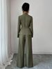 Modern Utility Suit Set - Belt-Button Blazer & Wide-Leg Trousers For Men, Premium Polyester (Military Green/Navy)_ecoleips.com