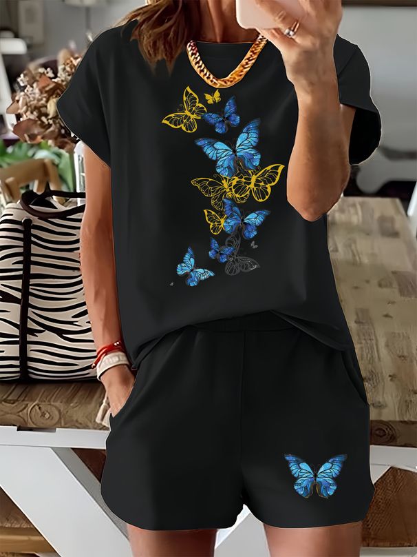 Women’s 2 Piece Outfit Set – Oversized Graphic T-Shirt And Biker Shorts Matching Set, Casual Summer Lounge Tracksuit For Daily Wear-306_ecoleips.com