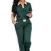 Women's Casual Two-Piece Set Stylish Collared Short Sleeve Top with Contrast Trim And Logo Detail Striped Pants_ecoleips.com