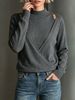 Women Lightweight Breathable Thin Knit Sweater, Mock Neck Cut Out Shoulder Fake Two Piece Wrap Cross Long Sleeve Casual Knitted Top_ecoleips.com