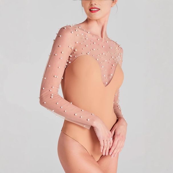 Women's Clothing Spring And Summer Long Sleeved Inner Wear Bubble Bead Splicing Jumpsuit Casual Jumpsuit_ecoleips.com