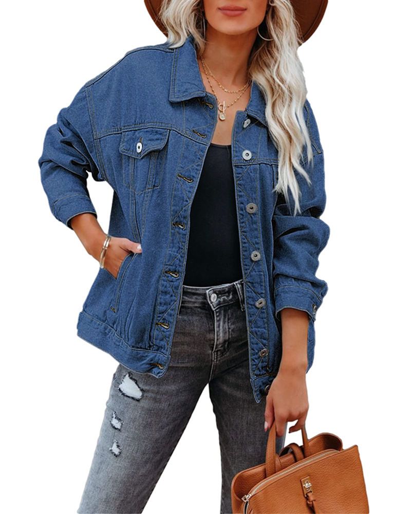 Women's Clothing Womens Denim Jacket Oversized Boyfriend Trucker Denim Jacket Womens Short Cape_ecoleips.com