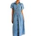 Women's Clothing Puff Sleeves Short Sleeves Distressed Casual Style Shirt Denim Long Dress_ecoleips.com